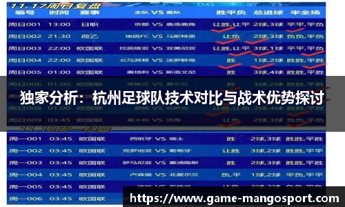 独家分析：杭州足球队技术对比与战术优势探讨